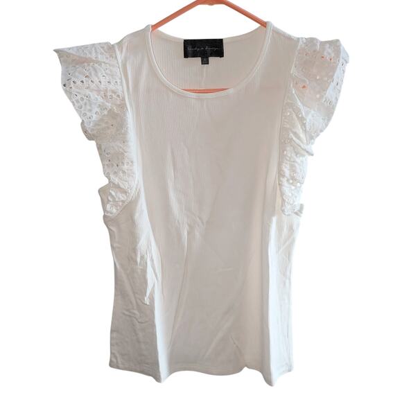 Sunday in Brooklyn Firtha Ruffle Top XL White Sleeveless Ribbed Cotton NWT! - Picture 2 of 6